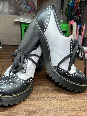 Dr. Martens painted Salome lace up oxfords, US11, UK9 black and white spectator